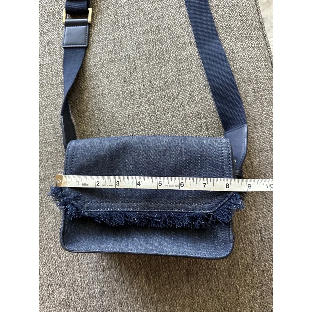 Charles & Keith Denim Crossbody Bag Dark Wash Frayed Fringe Faux Leather Trim